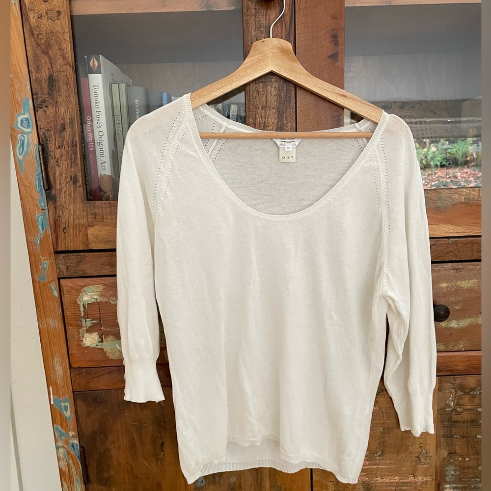 Perfect White MaxMara Cotton Scoop Neck Pointelle Sweater